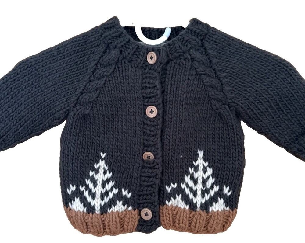Huggalugs 100% Acrylic Sweater 12-18 Months Dark Green White Christmas Trees